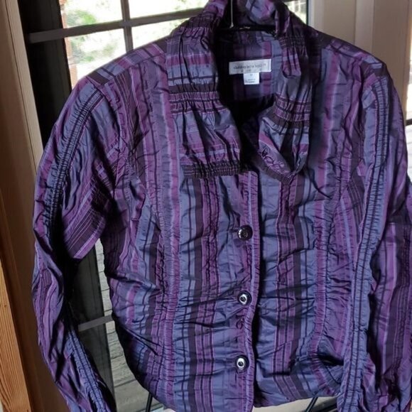 Christopher & Banks Full Buttoned Purple Hues Rushed Crepe Sz. M Jacket - Picture 2 of 8